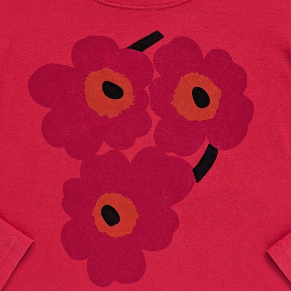 Vintage Marimekko Graphic Floral Red Long Sleeve Tee - Picture 3 of 11